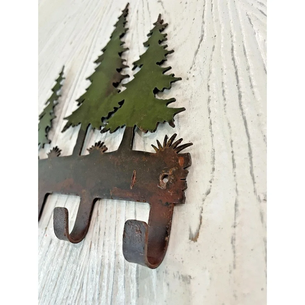 Rustic Cabin Decor Metal Tree Forest Wall Mounted Hook 4 Hooks Keys Leash Holder